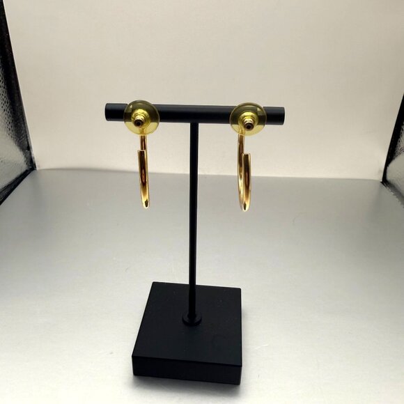 Vintage Gold Tone Open Hoop Earrings Modern Minimalist Style - Picture 2 of 5